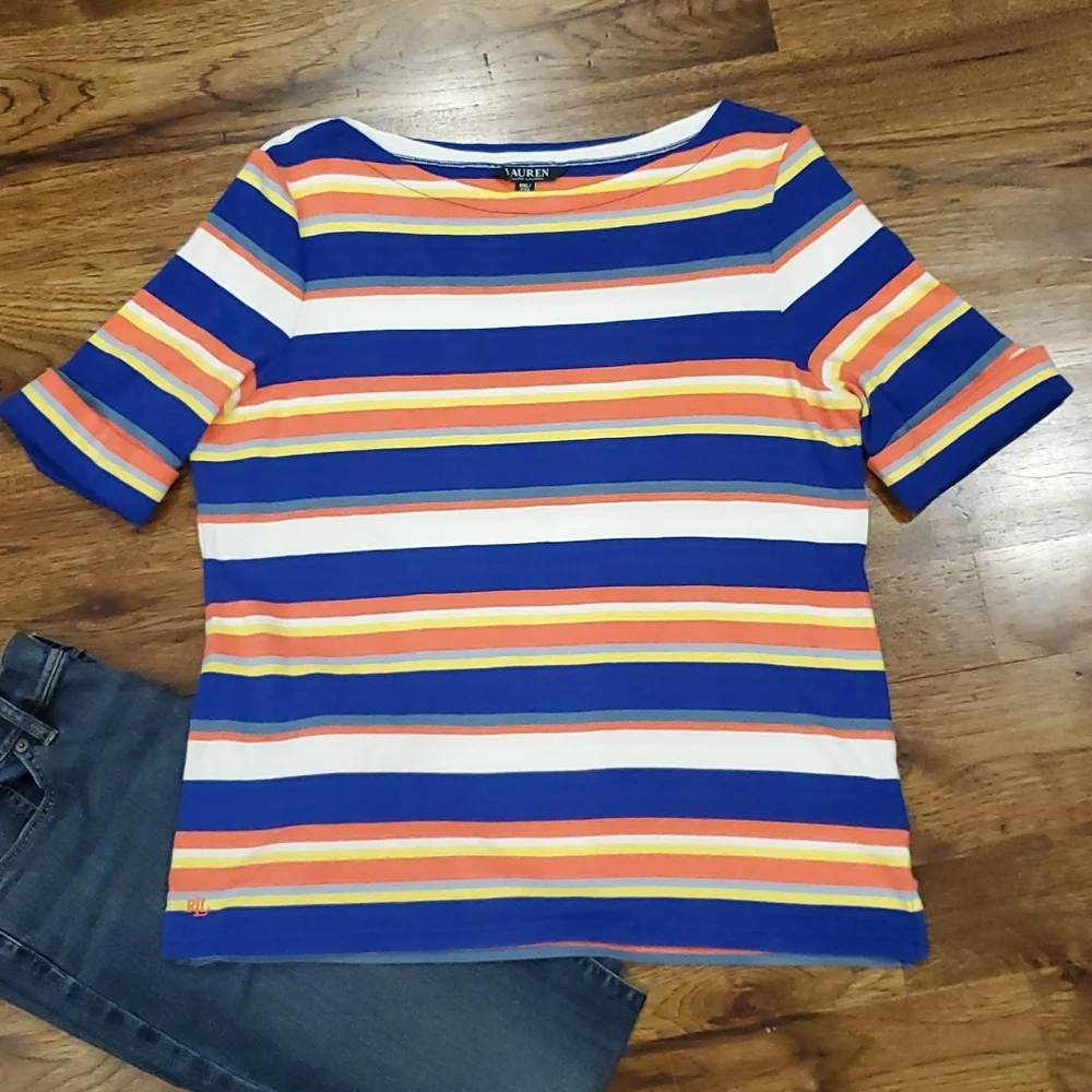 Womens Lauren Ralph Lauren striped boat neck top size XXL